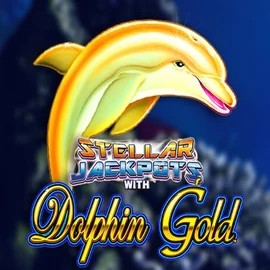 Dolphin Gold with Stellar Jackpots online game logo by Lightning Box Game on spinoogrino.com